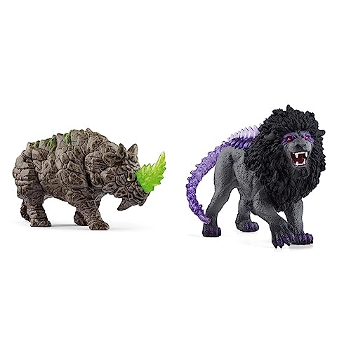 SCHLEICH 70157 Kampfrhino, ab 7 Jahren, ELDRADOR Creatures - Spielfigur, 16 x 6 x 8 cm & 42555 Schattenlöwe, für Kinder ab 7-12 Jahren, ELDRADOR Creatures - Spielfigur von SCHLEICH