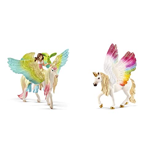 SCHLEICH 70566 Surah mit Glitzer-Pegasus, für Kinder ab 5-12 Jahren, BAYALA - Spielfigur & 70576 Einhorn mit Flügeln, Regenbogen (Bayala), Mehrfarbig von SCHLEICH
