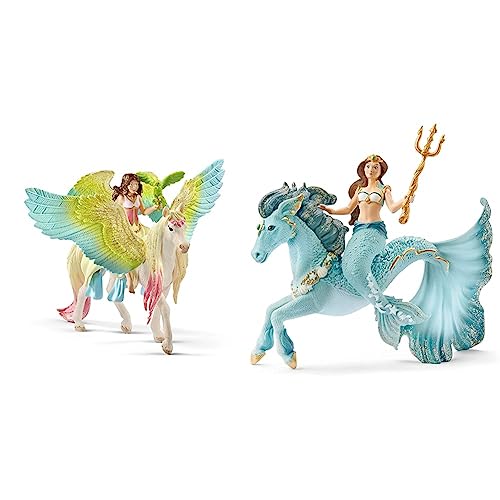 SCHLEICH 70566 Surah mit Glitzer-Pegasus, für Kinder ab 5-12 Jahren, BAYALA - Spielfigur & 70594 Meerjungfrau-Eyela auf Unterwasserpferd, für Kinder ab 5-12 Jahren, BAYALA - Spielfigur von SCHLEICH
