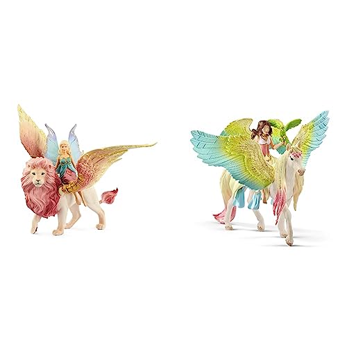 SCHLEICH 70714 Elfe auf geflügeltem Löwe, für Kinder ab 5-12 Jahren, BAYALA - Spielfigur & 70566 Surah mit Glitzer-Pegasus, für Kinder ab 5-12 Jahren, BAYALA - Spielfigur von SCHLEICH