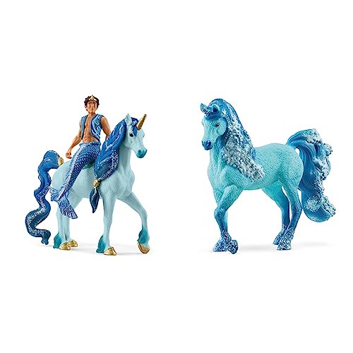 SCHLEICH 70718 Aryon auf Einhorn, für Kinder ab 5-12 Jahren, BAYALA - Spielfigur & 70757 Elementa Wassereinhorn Stute, für Kinder ab 5-12 Jahren, BAYALA - Spielfigur von SCHLEICH