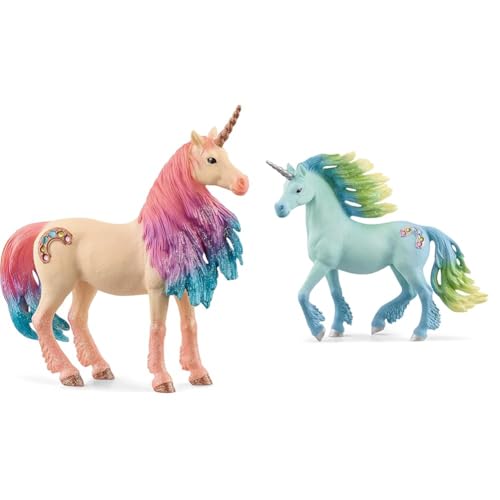 SCHLEICH 70723 Spielfigur -Marshmallow Einhorn Stute bayala, Mehrfarbig & 70722 Spielfigur -Zuckerwatte Einhorn Hengst bayala, Mehrfarbig von SCHLEICH