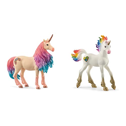 SCHLEICH 70723 Spielfigur -Marshmallow Einhorn Stute bayala, Mehrfarbig & 70727 Spielfigur -Regenbogeneinhorn, Fohlen bayala Mehrfarbig von SCHLEICH