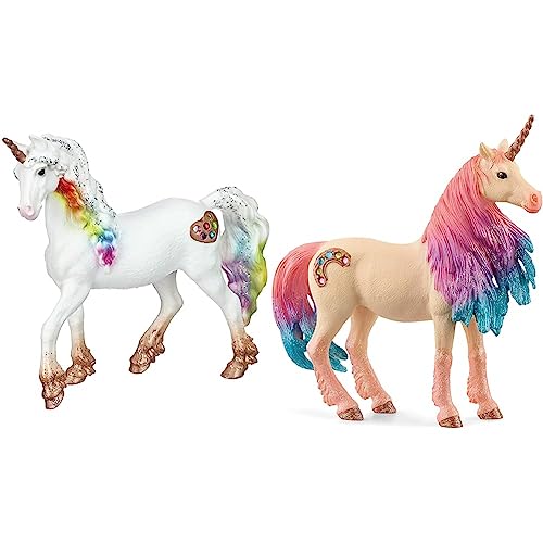 SCHLEICH 70726 Regenbogeneinhorn, Stute, für Kinder ab 5-12 Jahren, BAYALA - Spielfigur & 70723 Marshmallow Einhorn Stute, für Kinder ab 5-12 Jahren, BAYALA - Spielfigur von SCHLEICH