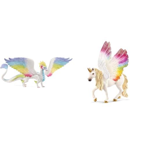 SCHLEICH 70728 BAYALA Regenbogendrache, farbenfrohe Drachen Figur & 70576 Einhorn mit Flügeln, Regenbogen, Bayala, Mehrfarbig von SCHLEICH