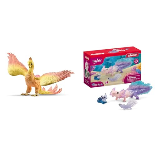 SCHLEICH BAYALA 70760 Phoenix Mythische Fantasy Actionfigur & BAYALA 42628 Axolotl Salamander Unterwasserwelt Spielset von SCHLEICH