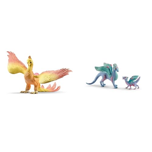 SCHLEICH BAYALA 70760 Phoenix Mythische Fantasy Actionfigur & BAYALA 70592 Fliegende Blumen-Drachenmutter und Babydrache Spielset von SCHLEICH