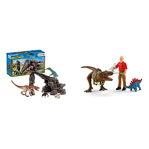 Schleich 41461 Dinosaurs Spielset - Dinoset mit Höhle, Spielzeug ab 5 Jahren & 41465 Dinosaurs Spielset - Tyrannosaurus Rex Angriff, Spielzeug ab 5 Jahren von SCHLEICH
