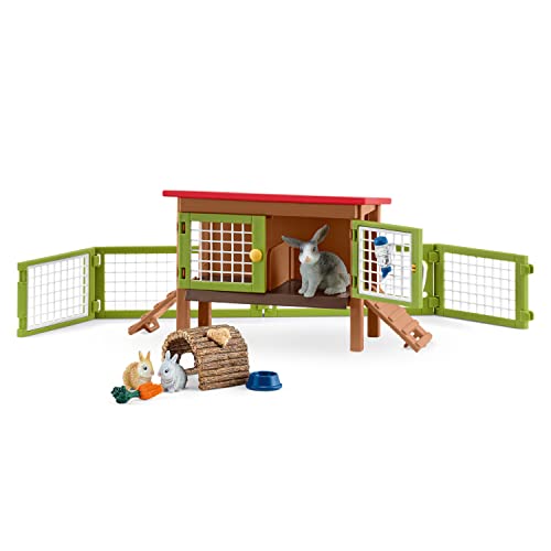 schleich 42420 FARM WORLD Kaninchenstall, 16 Teile Spielset mit 3 Kaninchen Tierfiguren, Stall und Zubehör, Spielzeug für Kinder ab 3 Jahren von SCHLEICH