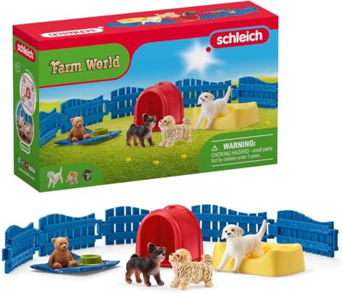 schleich FARM WORLD 42480 13-Teiliges Welpenstube Bauernhof Spielset - Mit 3 Welpenfiguren und Zubehör - Langlebiges Bauernhof Spielzeug, Pädagogisches Tiere Set ab 3 Jahren schleich FARM WORLD 42480 13-Teiliges Welpenstube Bauernhof Spielset - Mit 3 Welpenfiguren und Zubehör - Langlebiges Bauernhof Spielzeug, Pädagogisches Tiere Set ab 3 Jahren von SCHLEICH