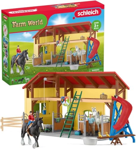 schleich 42485 FARM WORLD Pferdestall, 82 Teile Spielset mit 2x schleich Pferde Figuren, Stall und weiteren Tierfiguren, Spielzeug für Kinder ab 3 Jahren von SCHLEICH