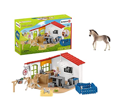 Schleich 42502 Farm World Spielset - Tierarzt-Praxis mit Haustieren, Spielzeug ab 3 Jahren,11 x 39 x 23 cm (Tierarzt-Praxis + Fohlen) von SCHLEICH