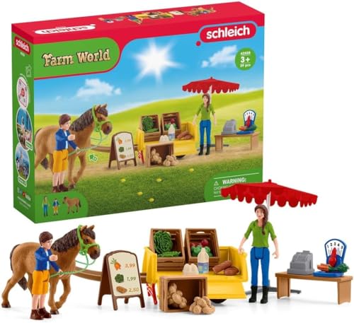 schleich 42528 FARM WORLD Mobiler Farm Stand, 27 Teile Spielset inkl. vollbeweglicher, menschlicher Figuren, schleich Pferde Figur & Zubehör, Spielzeug für Kinder ab 3 Jahren von SCHLEICH