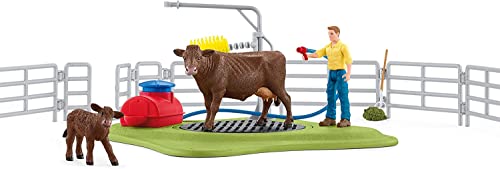 schleich 42529 Kuh Waschstation, für Kinder ab 3+ Jahren, FARM WORLD - Spielset von SCHLEICH