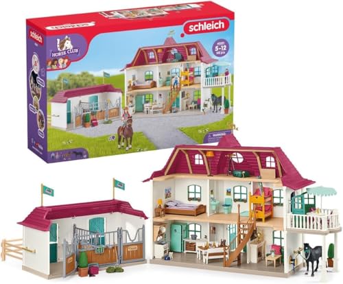 schleich 42551 HORSE CLUB Lakeside Pferdehof, 192 Teile Spielset mit 2 schleich Pferde Figuren, Hannah und Eltern und jeder Menge Zubehör, Spielzeug für Kinder ab 5 Jahren von SCHLEICH