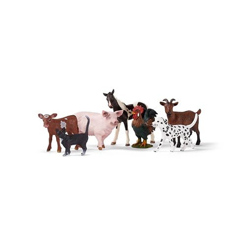 schleich FARM WORLD | Bauernhof Tiere Set 77533 mit Hund, Katze, Schwein, Ziege, Kuh, Pferd und Hahn | detailliertes Spielset aus 7 Teilen | Bauernhof Spielzeug ab 3 Jahre | exklusiv bei Amazon von SCHLEICH