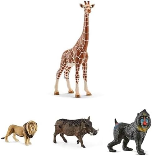 Schleich Wild Life Realistisches Safari-Tierfiguren-Spielset - 7-teilige Wildlife Safari Spielzeug-Tierfiguren mit Löwe, Giraffe, Nilpferd, Schimpanse, Warzenschwein, Gepard, Mandrill, Geschenk für Ki von SCHLEICH