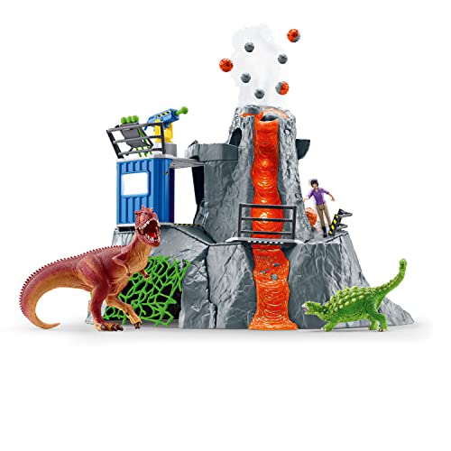 schleich 42564 DINOSAURS Große Vulkan Expedition, Dinosaurier Spielzeug Set inkl. Vulkan mit LED-Licht- & Ausbruchsfunktion, Forscherin Figur & 2 Dinosaurier Figuren, Altersempfehlung 5-12 Jahre von SCHLEICH