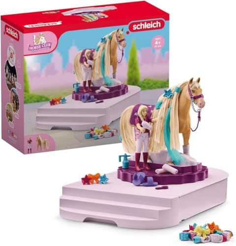 schleich HORSE CLUB 42617 Sofia's Beauties Pflege und Styling Station mit Pferd mit Mähne und Reiterin - 54-Teiliges Set mit Pflege und Zubehörkiste mit Sofia-Figur, Pferde Spielzeug ab 4 von SCHLEICH