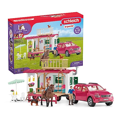 schleich HORSE CLUB | Campingtrip mit dem Wohnwagen 72205 | Spielset aus Wohnwagen, SUV, 2 Figuren, Pferd & Hund | schleich Pferde Zubehör | Spielzeug ab 5 Jahren | 113 Teile | exklusiv bei Amazon von SCHLEICH