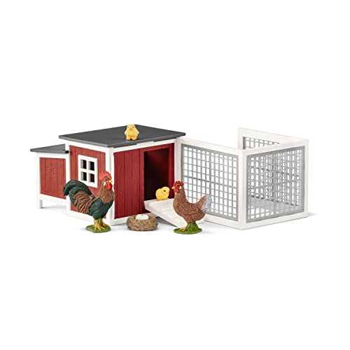 schleich FARM WORLD 42421 Bauernhof Hühnerstall und Tiere Set 8-Teilig mit 2 Hühnern, 2 Küken, Nest und Stall, Fantasievolles Spielspaß Bauernhof Spielzeug für Kinder ab 3 Jahren von SCHLEICH
