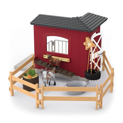 schleich FARM WORLD | Ziegenstall 42726 | Set inkl. Stall, Ziege, Zicklein, Zaun & Zubehör | detailgetreue Tierfiguren | tolles Geschenk für Kinder | Bauernhof Spielzeug ab 3 Jahre | Set aus 31 Teilen von SCHLEICH