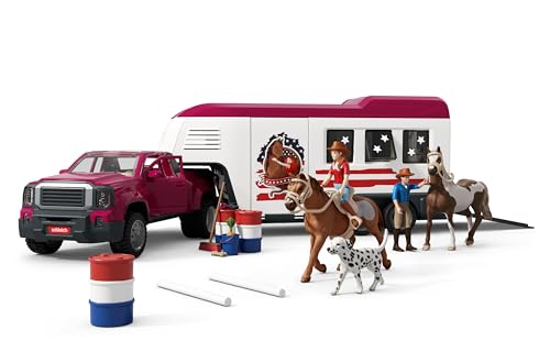 schleich HORSE CLUB | Lakeside Truck mit Anhänger 42705 | Set inkl. Truck, Pferdeanhänger, Pferdebox, Hannah, 2 Pferde, Hund & Zubehör | Pferdespielzeug & Geschenk ab 5 Jahren | 119-teiliges Set von SCHLEICH
