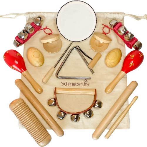 SCHMETTERLINE® Musikinstrumente-Set für Kinder aus Holz - Premium Orff-Instrumente ab 3 Jahre zur musikalischen Früherziehung - 15-TLG. von SCHMETTERLINE