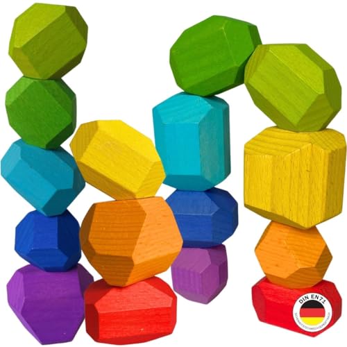 SCHMETTERLINE® Stapelsteine aus Holz - Balanciersteine nach Montessori zum Stapeln für Kinder ab 3 Jahre (16 Steine) von SCHMETTERLINE