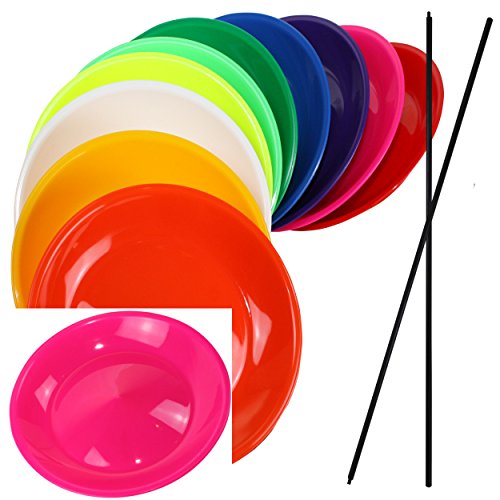 SCHWABMARKEN 2 Jonglierteller Neon-Pink mit Kunststoffstab - Jonglierteller mit Holz- oder Kunststoffstab in vielen verschiedenen Mengen und Farben von SCHWABMARKEN