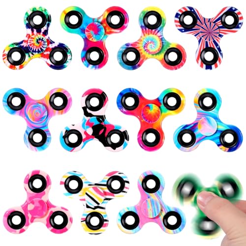 SCIONE 12er Pack Fidget Spinner – Stressabbau Spinner für Kinder & Erwachsene, Farbige Hand Spinner mit Glatten Lagern, Konzentration & Angstlinderung, Partybeutel-Füllung, Klassenraumgeschenke (6,3 c von SCIONE