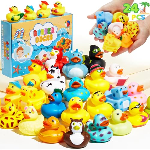 SCIONE 24 Stück Badeenten – Niedliches Gummi-Enten Set für Baby Shower, Geburtstag & Poolparty | Wasserspielzeug Kinder Outdoor, Badewannenspielzeug & Strandspielzeug | Quietscheenten & Gummiente als von SCIONE