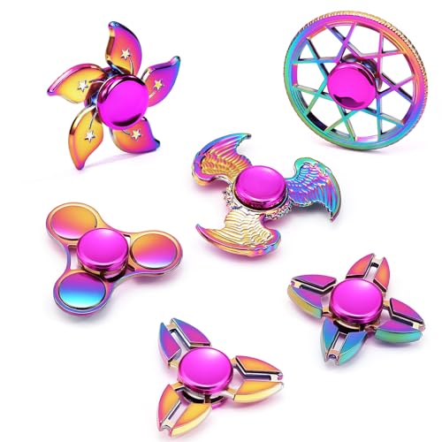 SCIONE 6er-Set Fidget Spinner Metall – Regenbogen-Spinner für Kinder/Erwachsene, Langlebig mit Ultraschwenkbaren Lagern (3-5 Min. Drehzeit), Stressabbau & Fokus von SCIONE