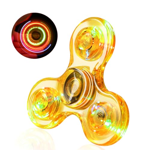 SCIONE Fidget Spinner,Leuchtende Fidget Toys für Kinder LED Kristall Fidget Finger Toy Hand Fidget Spinner Spielzeug(Gelb) von SCIONE