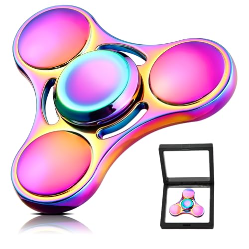 SCIONE Metall Fidget Spinner – Hand Spinner für Erwachsene & Kinder – Anti-Stress-Sensory-Spielzeug mit abnehmbaren Kugellagerkappen – Perfekt für Büro, Klassenzimmer & Party-Geschenke (Regenbogen) von SCIONE
