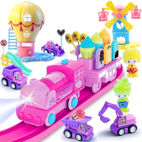 Zug Spielzeug für Kleinkinder, Rosa Zug Set Batteriebetriebene elektrische Lokomotive Motor mit Licht & Sound für Kinder Zug Spielzeug für Kleinkinder, Rosa Zug Set Batteriebetriebene elektrische Lokomotive Motor mit Licht & Sound für Kinder von SCKTYZS
