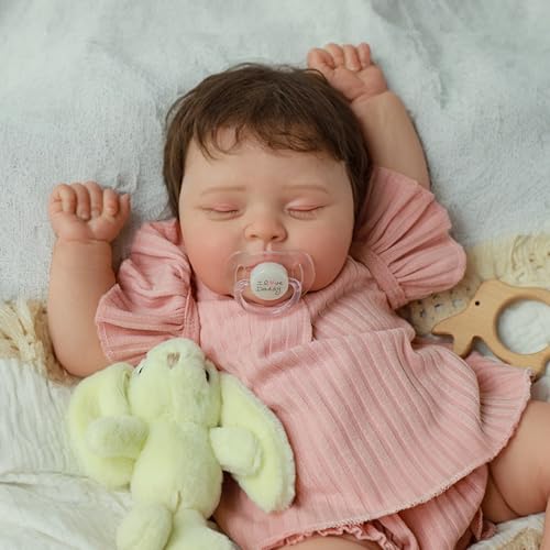SCOM Lebensechte Reborn Babypuppen – 55,9 cm realistische Neugeborene, schlafendes Mädchen, handgefertigt, echtes Leben, mit weichem Stoffkörper mit Fütterungsspielzeug für Kinder ab 3 Jahren von SCOM