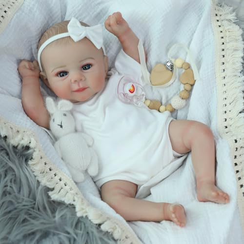 SCOM Reborn Babypuppen Juliette – 45,7 cm lebensechte Reborn-Puppen, niedlich, weiches Vinyl, realistische Babypuppe, beweglich, lächelnd, echtes Leben, Babypuppen mit Zubehör für Kinder ab 3 Jahren von SCOM