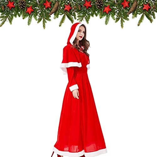 SCOOVY Frau Claus Kostüm für Damen | Weihnachtskostüm 2-teilig - Weiches, langärmliges Weihnachtskleid mit Umhang für Familientreffen, Maskerade, Abschlussballgeschenk von SCOOVY