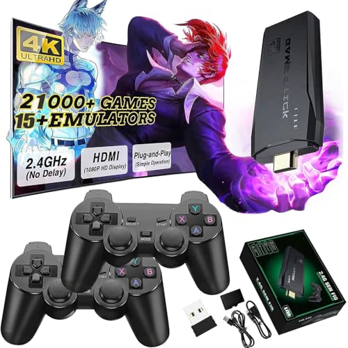 Retro Konsole Spielkonsole Retrolink Game Stick, 21.000+ Spiele Plug & Play Retro Link Stick für TV HDMI mit 2 Wireless Controllern, Spiele Geschenk für Jungen & Erwachsene (Speed Pro+) von SCRIMEMO