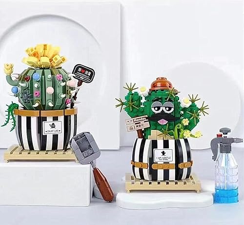 SCTCACR 1245 1246 Mini Blöcke Kinder Gebäude Spielzeug DIY Ziegel Puzzle Mädchen Geschenk Cartoon Display Modell Kaktus Blumen Topfpflanzen Home Decor (1245+46-Keine Box) von SCTCACR