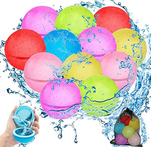 SCUATANBE 12PCS Wiederverwendbare Wasserballons, latexfreier Silikon-Wasserspritzball mit Netzbeutel von SCUATANBE