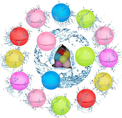 SCUATANBE 15PCS Wiederverwendbare Wasserballons, latexfreier Silikon-Wasserspritzball mit Netzbeutel von SCUATANBE
