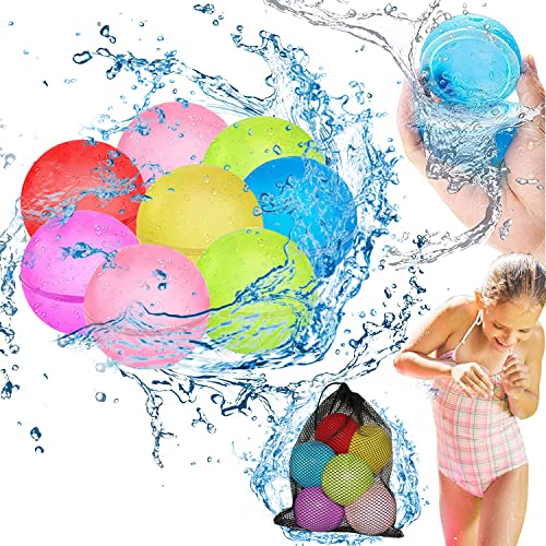 SCUATANBE 8PCS Wiederverwendbare Wasserballons, latexfreier Silikon-Wasserspritzball mit Netzbeutel von SCUATANBE