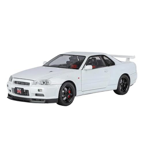 Massstabsgetreues Modell Auto 1:18 Für Nissan GTR R34 Skyline Fertigen Metall Modell Auto Miniatur Luxus Sport Auto Legierung Ornamente Die-cast Fahrzeug(White) von SCVWKAJA