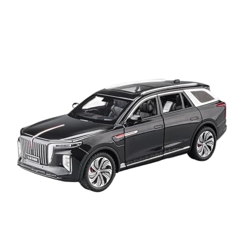 SCVWKAJA Massstabsgetreues Modell Auto 1:24 Für HONGQI E-HS9 SUV Legierung Diecast Auto Modell Simulation Sound Licht Dekoration Zubehör Die-cast Fahrzeug(Black) von SCVWKAJA