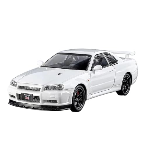 SCVWKAJA Massstabsgetreues Modell Auto 1:24 Für Nissan GTR R34 Klassisches Legierungsautomodell Druckgussmetallfahrzeugmodell Statisches Sammlerstück Die-cast Fahrzeug(White a) von SCVWKAJA