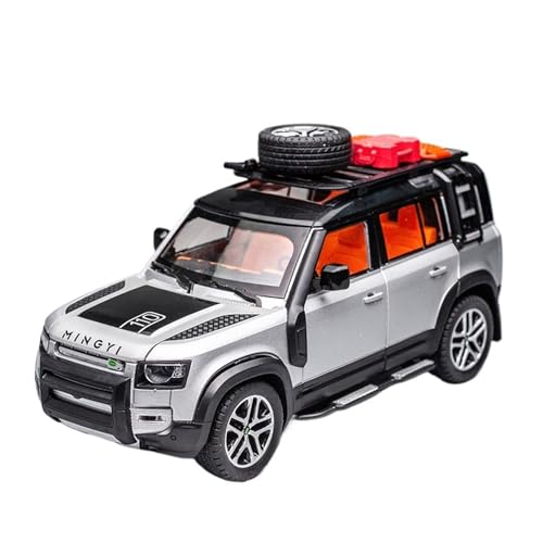 SCVWKAJA Massstabsgetreues Modell Auto 1:24 for Land Rover Defender Sammlerstück Sportwagen Legierung Metall Statische Replik Modell Auto Ornamente Die-cast Fahrzeug(Silver) von SCVWKAJA