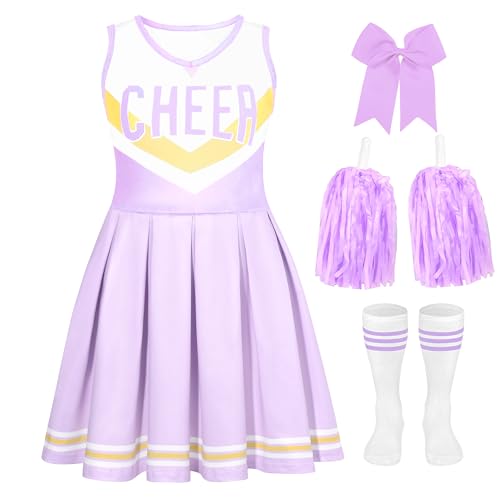SCYPRUTH Cheerleader-Kostüm für Mädchen, Cheerleader-Kostüm für Kinder, Cheerleader-Kleid mit Pompons für Halloween von SCYPRUTH
