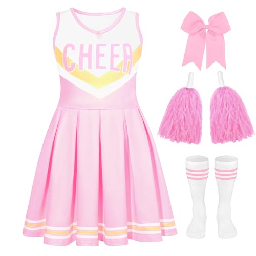SCYPRUTH Cheerleader-Kostüm für Mädchen, Cheerleader-Kostüm für Kinder, Cheerleader-Kleid mit Pompons für Halloween von SCYPRUTH